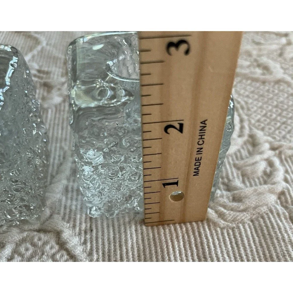Iittala or Ingrid Glass MCM Ice Block Candle Holders Pair Brutalist Texture